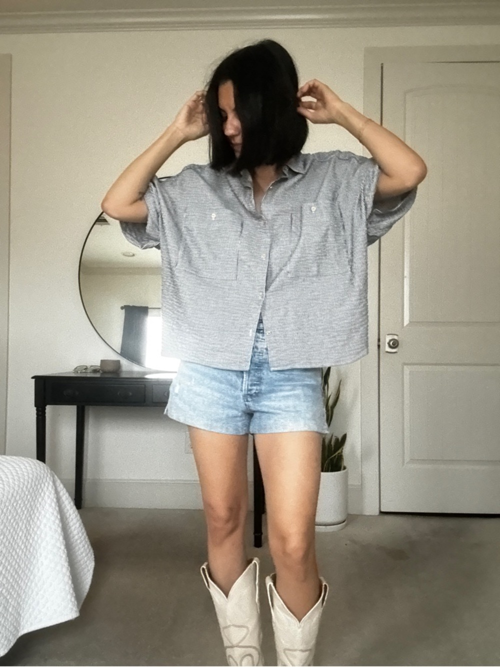 Sessún Della Seersucker Relaxed Short-Sleeve Button Front Top